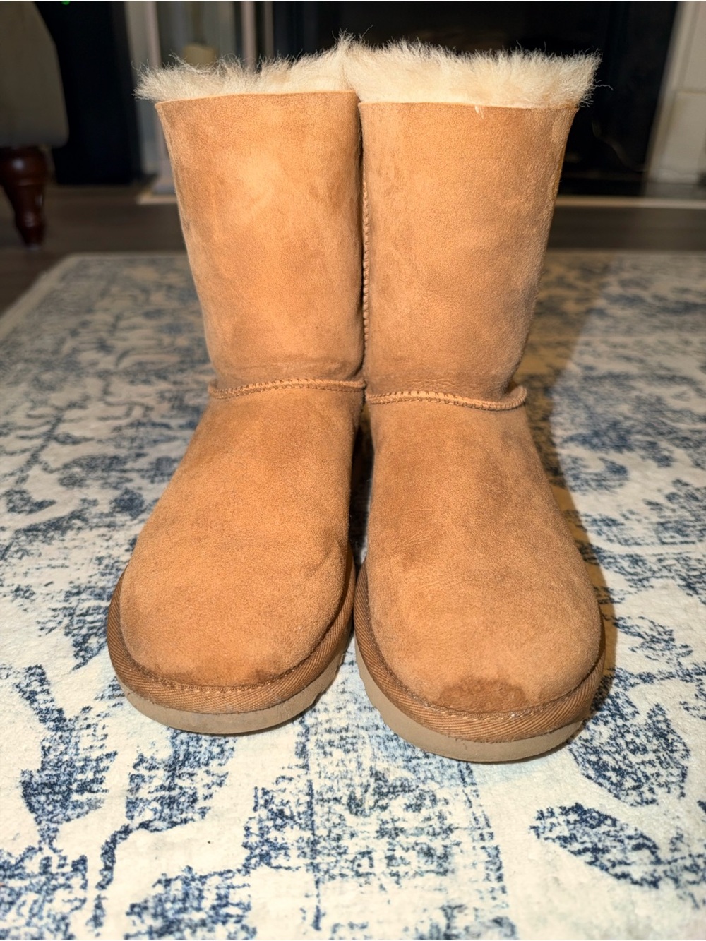 UGG Classic Short Suede Boots in Chestnut with Shearling Trim and Bows